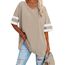 Ebifin Oversize T Shirt mit V-Ausschnitt Damen Kurzärmeliges Casual Lockere Basic Sommer Tee Shirts Bluse.Khaki.L