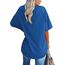 Ebifin Damen Oversize T Shirt mit V-Ausschnitt Kurzärmeliges Casual Lockere Basic Sommer Tee Shirts Bluse.Blau.L