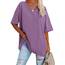 Ebifin Damen Oversize T Shirt mit V-Ausschnitt Kurzärmeliges Casual Lockere Basic Sommer Tee Shirts Bluse.Lila.L