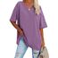 Ebifin Damen Oversize T Shirt mit V-Ausschnitt Kurzärmeliges Casual Lockere Basic Sommer Tee Shirts Bluse.Lila.XL