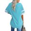 Ebifin Oversize T Shirt mit V-Ausschnitt Damen Kurzärmeliges Casual Lockere Basic Sommer Tee Shirts Bluse.Azurblau.L