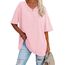 Ebifin Damen Oversize T Shirt mit V-Ausschnitt Kurzärmeliges Casual Lockere Basic Sommer Tee Shirts Bluse.Rosa.M