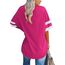 Ebifin Oversize T Shirt mit V-Ausschnitt Damen Kurzärmeliges Casual Lockere Basic Sommer Tee Shirts Bluse.Rosenrot.M