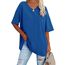 Ebifin Damen Oversize T Shirt mit V-Ausschnitt Kurzärmeliges Casual Lockere Basic Sommer Tee Shirts Bluse.Blau.XL
