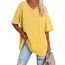 Ebifin Damen Oversize T Shirt mit V-Ausschnitt Kurzärmeliges Casual Lockere Basic Sommer Tee Shirts Bluse.Gelb.S