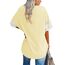 Ebifin Oversize T Shirt mit V-Ausschnitt Damen Kurzärmeliges Casual Lockere Basic Sommer Tee Shirts Bluse.Beige.S
