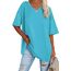 Ebifin Damen Oversize T Shirt mit V-Ausschnitt Kurzärmeliges Casual Lockere Basic Sommer Tee Shirts Bluse.Azurblau.M