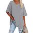 Ebifin Damen Oversize T Shirt mit V-Ausschnitt Kurzärmeliges Casual Lockere Basic Sommer Tee Shirts Bluse.Hellgrau.L