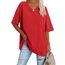 Ebifin Damen Oversize T Shirt mit V-Ausschnitt Kurzärmeliges Casual Lockere Basic Sommer Tee Shirts Bluse.Rot.S
