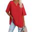 Ebifin Damen Oversize T Shirt mit V-Ausschnitt Kurzärmeliges Casual Lockere Basic Sommer Tee Shirts Bluse.Rot.L
