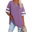 Ebifin Oversize T Shirt mit V-Ausschnitt Damen Kurzärmeliges Casual Lockere Basic Sommer Tee Shirts Bluse.Lila.L