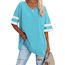 Ebifin Oversize T Shirt mit V-Ausschnitt Damen Kurzärmeliges Casual Lockere Basic Sommer Tee Shirts Bluse.Azurblau.M