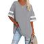 Ebifin Oversize T Shirt mit V-Ausschnitt Damen Kurzärmeliges Casual Lockere Basic Sommer Tee Shirts Bluse.Hellgrau.S