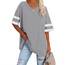 Ebifin Oversize T Shirt mit V-Ausschnitt Damen Kurzärmeliges Casual Lockere Basic Sommer Tee Shirts Bluse.Hellgrau.M
