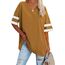Ebifin Oversize T Shirt mit V-Ausschnitt Damen Kurzärmeliges Casual Lockere Basic Sommer Tee Shirts Bluse.Braun.L