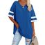 Ebifin Oversize T Shirt mit V-Ausschnitt Damen Kurzärmeliges Casual Lockere Basic Sommer Tee Shirts Bluse.Blau.L