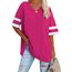 Ebifin Oversize T Shirt mit V-Ausschnitt Damen Kurzärmeliges Casual Lockere Basic Sommer Tee Shirts Bluse.Rosenrot.M