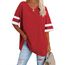 Ebifin Oversize T Shirt mit V-Ausschnitt Damen Kurzärmeliges Casual Lockere Basic Sommer Tee Shirts Bluse.Rot.L