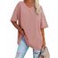 Ebifin Damen Oversize T Shirt mit V-Ausschnitt Kurzärmeliges Casual Lockere Basic Sommer Tee Shirts Bluse.Hellrosa.L