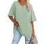 Ebifin Damen Oversize T Shirt mit V-Ausschnitt Kurzärmeliges Casual Lockere Basic Sommer Tee Shirts Bluse.Hellgrün.M