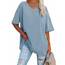 Ebifin Damen Oversize T Shirt mit V-Ausschnitt Kurzärmeliges Casual Lockere Basic Sommer Tee Shirts Bluse.Hellblau.S