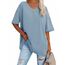 Ebifin Damen Oversize T Shirt mit V-Ausschnitt Kurzärmeliges Casual Lockere Basic Sommer Tee Shirts Bluse.Hellblau.L