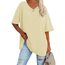 Ebifin Damen Oversize T Shirt mit V-Ausschnitt Kurzärmeliges Casual Lockere Basic Sommer Tee Shirts Bluse.Hellgelb.XL
