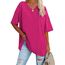 Ebifin Damen Oversize T Shirt mit V-Ausschnitt Kurzärmeliges Casual Lockere Basic Sommer Tee Shirts Bluse.Rosenrot.XL