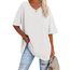 Ebifin Damen Oversize T Shirt mit V-Ausschnitt Kurzärmeliges Casual Lockere Basic Sommer Tee Shirts Bluse.Weiß.XL