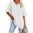 Ebifin Damen Oversize T Shirt mit V-Ausschnitt Kurzärmeliges Casual Lockere Basic Sommer Tee Shirts Bluse.Weiß.XXL
