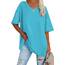Ebifin Damen Oversize T Shirt mit V-Ausschnitt Kurzärmeliges Casual Lockere Basic Sommer Tee Shirts Bluse.Azurblau.XXL