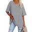 Ebifin Damen Oversize T Shirt mit V-Ausschnitt Kurzärmeliges Casual Lockere Basic Sommer Tee Shirts Bluse.Hellgrau.XXL