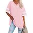 Ebifin Oversize T Shirt mit V-Ausschnitt Damen Kurzärmeliges Casual Lockere Basic Sommer Tee Shirts Bluse.Rosa.XL