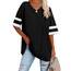Ebifin Oversize T Shirt mit V-Ausschnitt Damen Kurzärmeliges Casual Lockere Basic Sommer Tee Shirts Bluse.Schwarz.XXL