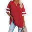 Ebifin Oversize T Shirt mit V-Ausschnitt Damen Kurzärmeliges Casual Lockere Basic Sommer Tee Shirts Bluse.Rot.XXL