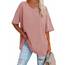 Ebifin Damen Oversize T Shirt mit V-Ausschnitt Kurzärmeliges Casual Lockere Basic Sommer Tee Shirts Bluse.Hellrosa.XXL
