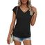 Suncife Damen-T-Shirt, Sommer, lockere Passform, Flügelärmel, V-Ausschnitt, T-Shirt, Schwarz, L