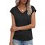 Suncife Damen-T-Shirt, Sommer, lockere Passform, Flügelärmel, V-Ausschnitt, T-Shirt, Schwarz, L
