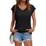 Suncife Damen-T-Shirt, Sommer, lockere Passform, Flügelärmel, V-Ausschnitt, T-Shirt, Schwarz, L