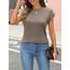 Cuptacc Tshirt Damen Tops Sommer Rundhals Oberteile Elegant Basic Bluse Kurzarm Damen Business Tunika CoffeeGrey 2XL 50-52