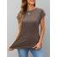 Cuptacc Tshirt Damen Tops Sommer Rundhals Oberteile Elegant Basic Bluse Kurzarm Damen Business Tunika CoffeeGrey 3XL 56-58
