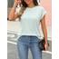 Cuptacc T-Shirts Für Damen Basic Tops Sommer Locker T-Shirt Damen Baumwolle Lässige Oberteile Gestreiftes Minzstreifen XXXL 54-56