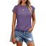 Cuptacc T-Shirt Damen Sommer Tops Für Damen Oberteile Rundhalsausschnitt Business Bluse Kurzarm Tops Teenager Mädchen Purple Groß L 42-44