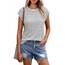 Cuptacc T-Shirt Damen Lässige Oberteile Damen Sommer Elegant Shirts Basic Top Gestreiftes Oberteil Frühling Graustreifen XXXL 54-56