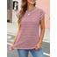 Cuptacc T-Shirt Damen Business Outfit Oberteil Casual T Shirt Damen Baumwolle Lässige Tops Atmungsaktiv Tunika Rotstreifen XXXL 54-56