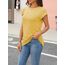 Cuptacc T Shirt Damen Sommer Tops Für Damen Oberteile Rundhalsausschnitt Business Bluse Kurzarm T-Shirt Locker Yellow Groß L 42-44