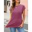 Cuptacc Tshirt Damen Tops Sommer Rundhals Oberteile Elegant Basic Bluse Kurzarm Damen Business Tunika Purple 3XL 56-58