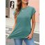 Cuptacc Tops Für Damen T Shirt Rundhals Oberteile Damen Bluse Kurzarm Sexy Top Sommer Grün XL 46-48