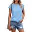 Cuptacc Tshirt Damen Tops Sommer Rundhals Oberteile Elegant Basic Bluse Kurzarm Damen Business Tunika SkyBlau 3XL 56-58