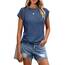 Cuptacc T-Shirt Damen Sommer Tops Für Damen Oberteile Rundhalsausschnitt Business Bluse Kurzarm Tops Teenager Mädchen NavyBlue 2XL 50-52